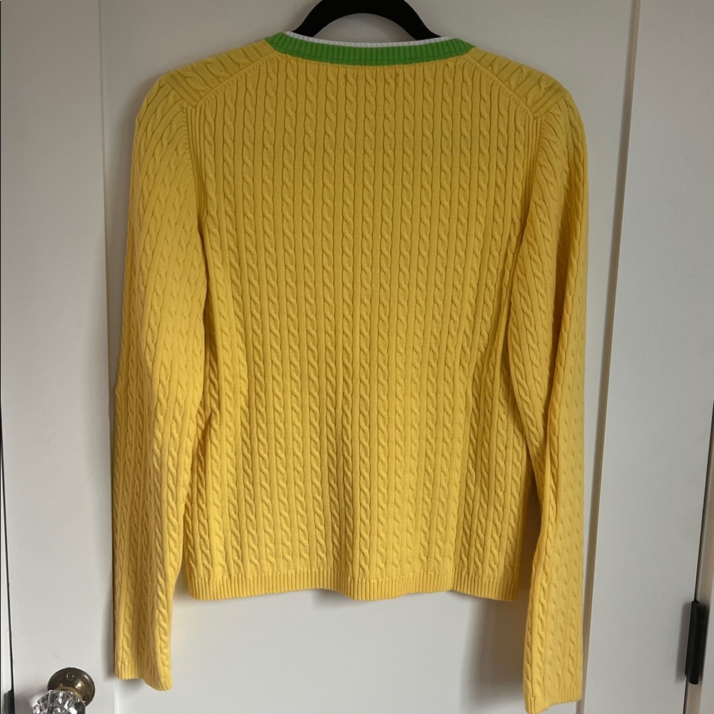 🪅Tommy Hilfiger 100% Cotton Yellow V-Neck Sweater Green Trim L Vintage 2004 - Picture 5 of 7